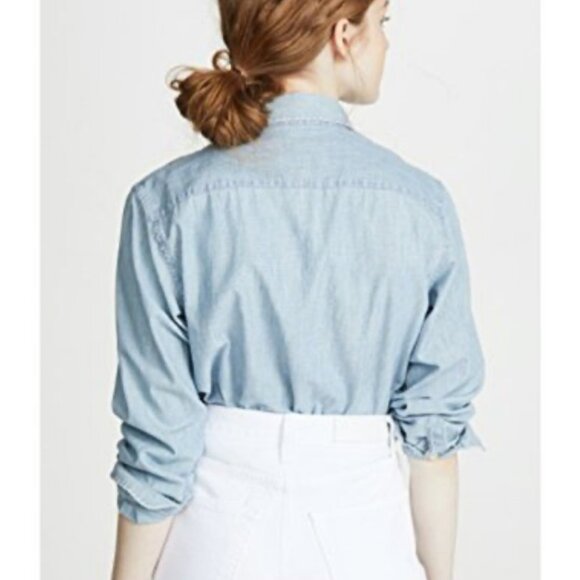 Seven For All Mankind Button Down Shirt Blue Chambray Size S - Picture 3 of 11